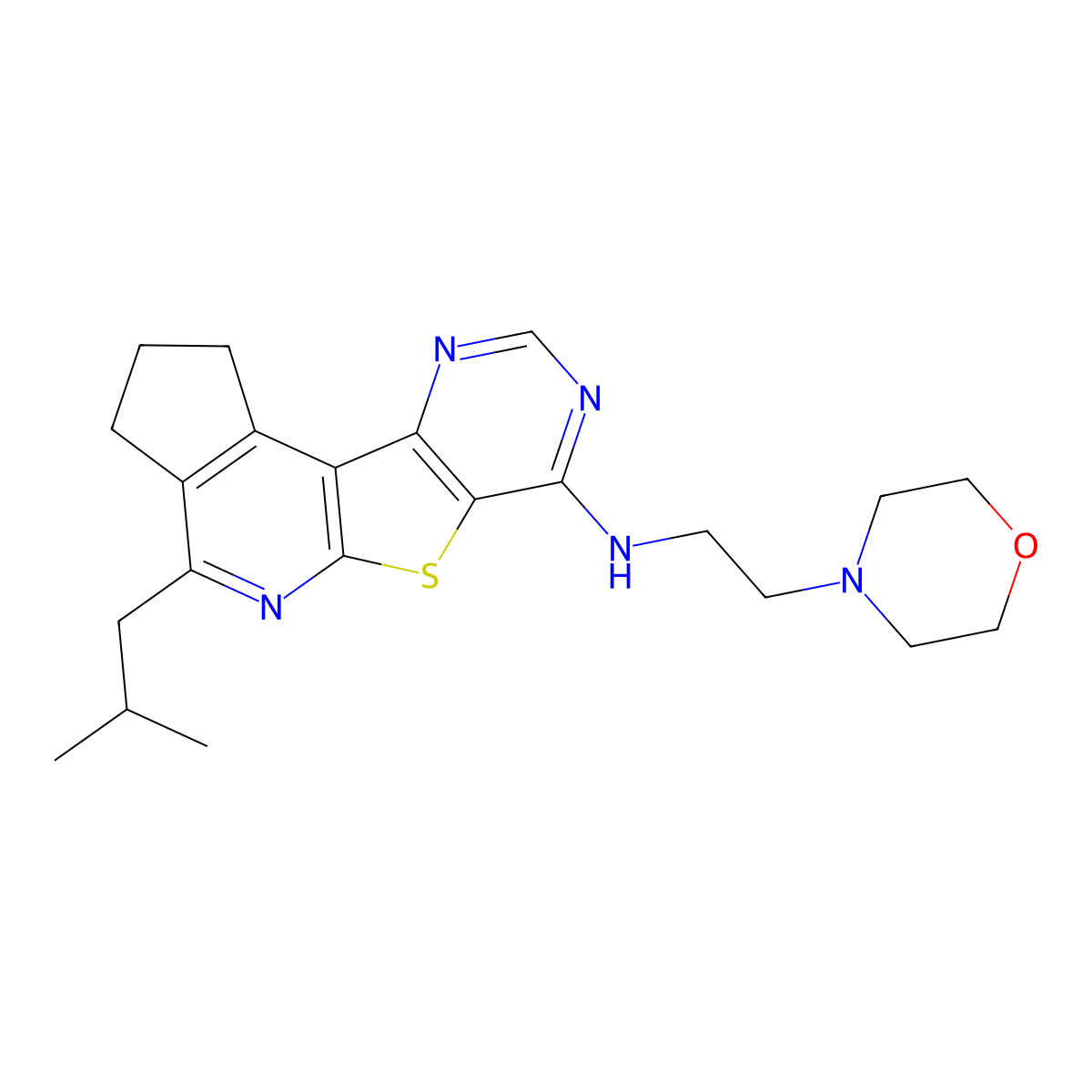 4-Isobutyl-N-(2-morpholinoethyl)-2,3-dihydro-1H-cyclopenta[4',5']pyrido[3',2':4,5]thieno[3,2-d]pyrimidin-7-amine molecular structure, CAS 799828-53-8
