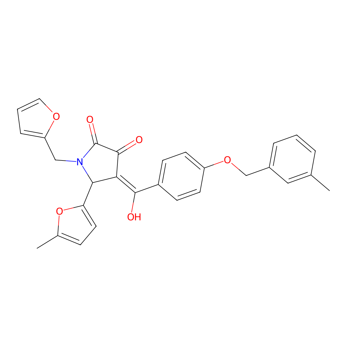 1-[(furan-2-yl)methyl]-3-hydroxy-5-(5-methylfuran-2-yl)-4-{4-[(3-methylphenyl)methoxy]benzoyl}-2,5-dihydro-1H-pyrrol-2-one molecular structure, CAS 799829-10-0