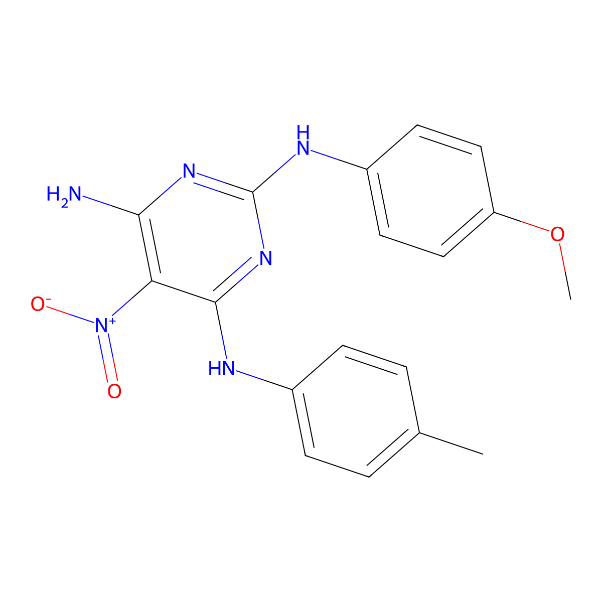 N2-(4-methoxyphenyl)-5-nitro-N4-(p-tolyl)pyrimidine-2,4,6-triamine molecular structure, CAS 799829-72-4