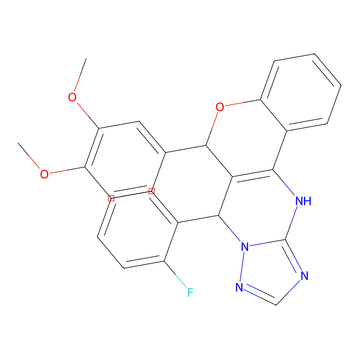 6-(3,4-Dimethoxyphenyl)-7-(2-fluorophenyl)-7,12-dihydro-6H-chromeno[4,3-d][1,2,4]triazolo[1,5-a]pyrimidine molecular structure, CAS 799831-42-8