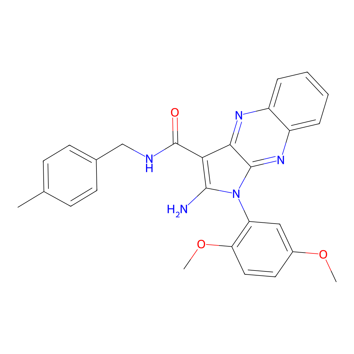 2-amino-1-(2,5-dimethoxyphenyl)-N-(4-methylbenzyl)-1H-pyrrolo[2,3-b]quinoxaline-3-carboxamide molecular structure, CAS 799832-12-5