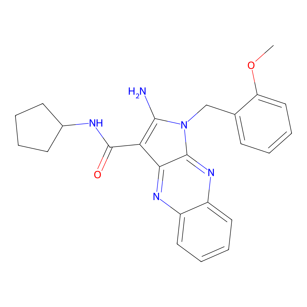 2-amino-N-cyclopentyl-1-(2-methoxybenzyl)-1H-pyrrolo[2,3-b]quinoxaline-3-carboxamide molecular structure, CAS 799832-19-2