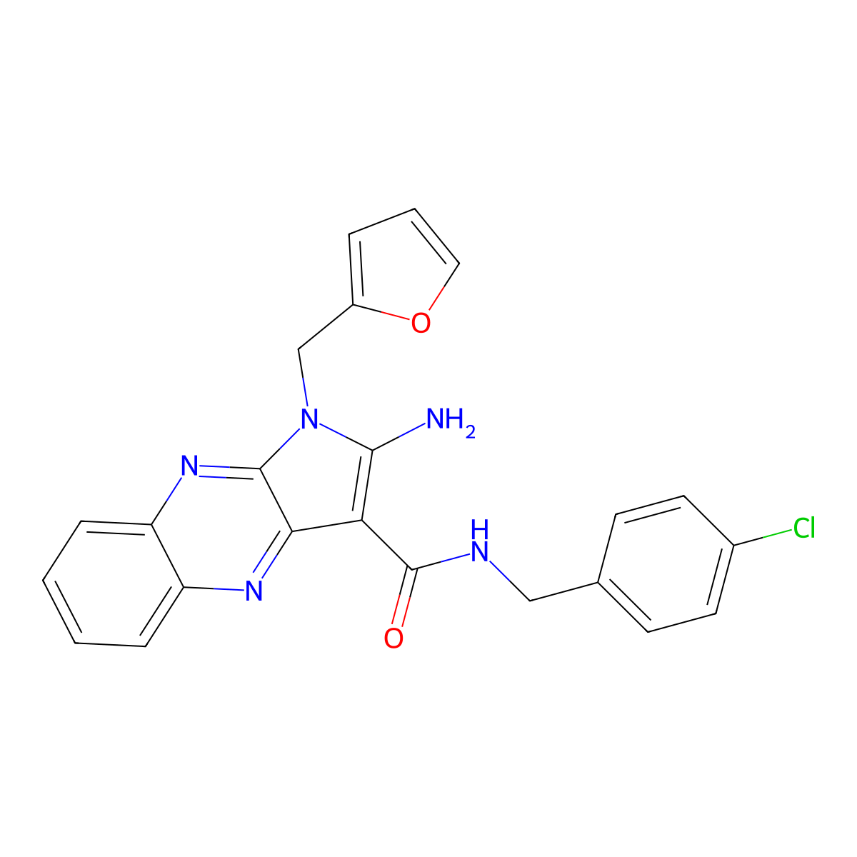 2-amino-N-(4-chlorobenzyl)-1-(furan-2-ylmethyl)-1H-pyrrolo[2,3-b]quinoxaline-3-carboxamide molecular structure, CAS 799832-29-4