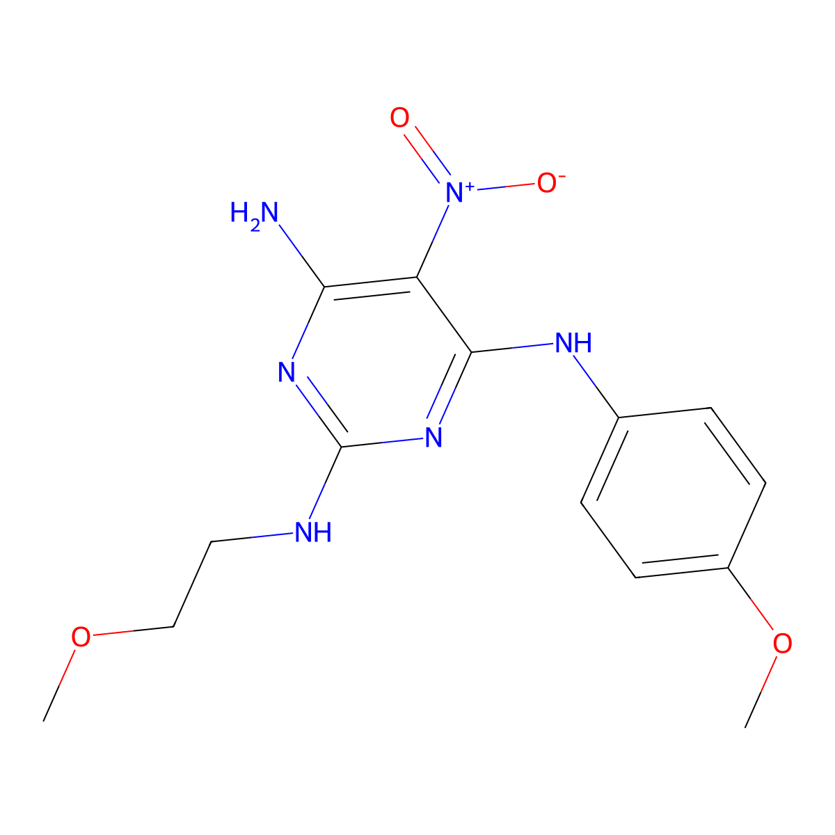 N2-(2-methoxyethyl)-N4-(4-methoxyphenyl)-5-nitropyrimidine-2,4,6-triamine molecular structure, CAS 799832-67-0