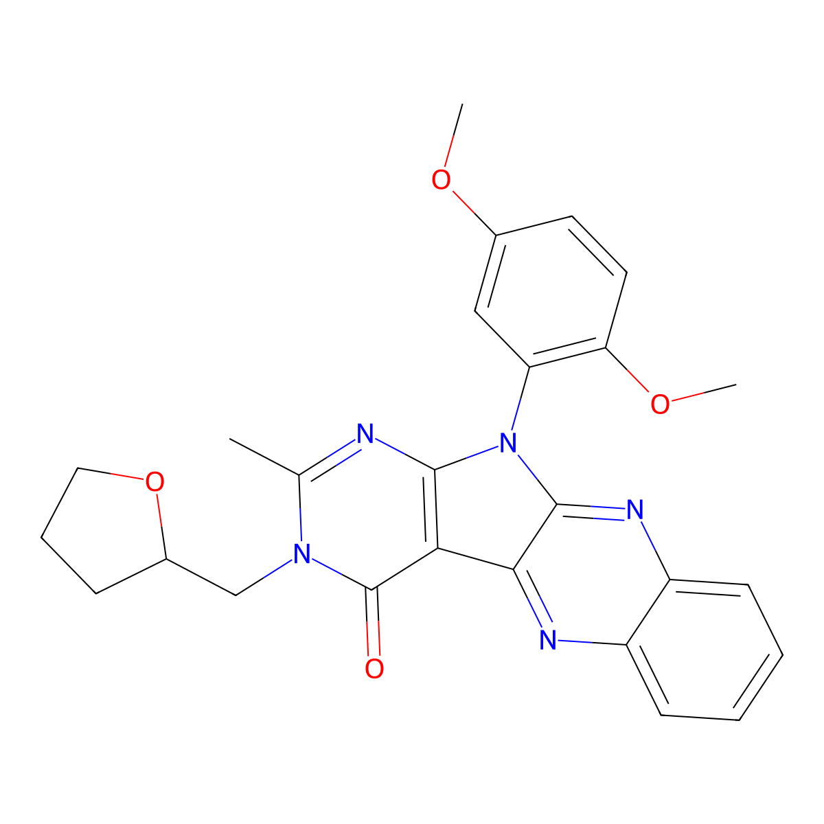 11-(2,5-dimethoxyphenyl)-2-methyl-3-((tetrahydrofuran-2-yl)methyl)-3H-pyrimido[5',4':4,5]pyrrolo[2,3-b]quinoxalin-4(11H)-one molecular structure, CAS 799834-34-7