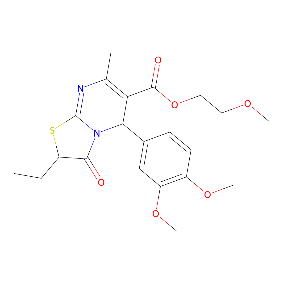 2-methoxyethyl 5-(3,4-dimethoxyphenyl)-2-ethyl-7-methyl-3-oxo-2,3-dihydro-5H-[1,3]thiazolo[3,2-a]pyrimidine-6-carboxylate molecular structure, CAS 799835-73-7