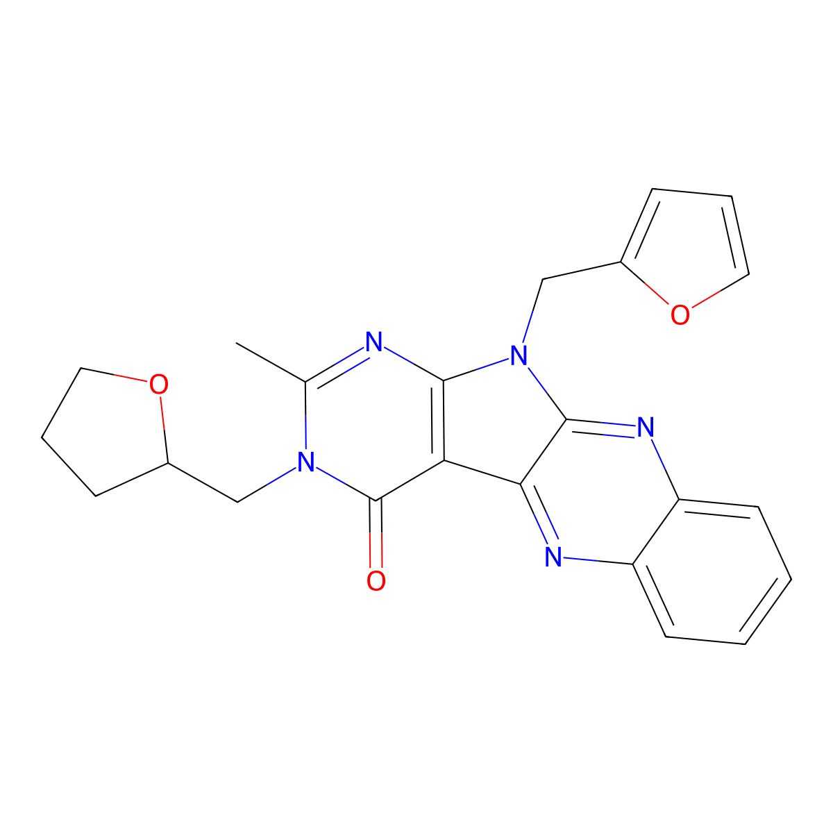 11-(furan-2-ylmethyl)-2-methyl-3-((tetrahydrofuran-2-yl)methyl)-3H-pyrimido[5',4':4,5]pyrrolo[2,3-b]quinoxalin-4(11H)-one molecular structure, CAS 799837-33-5