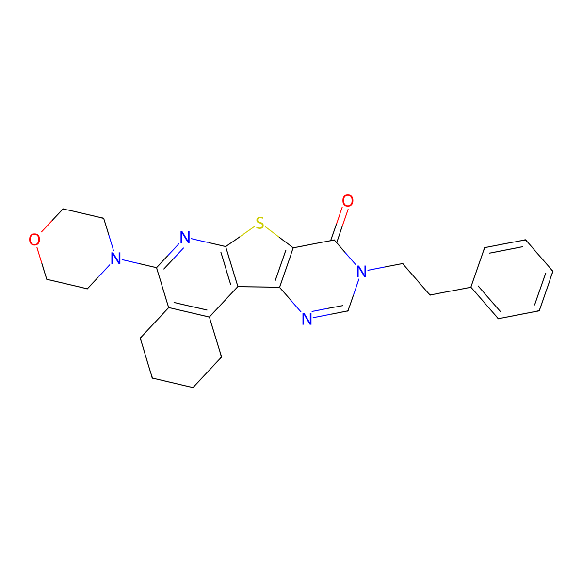 5-morpholino-9-phenethyl-1,2,3,4-tetrahydropyrimido[4',5':4,5]thieno[2,3-c]isoquinolin-8(9H)-one molecular structure, CAS 799837-56-2