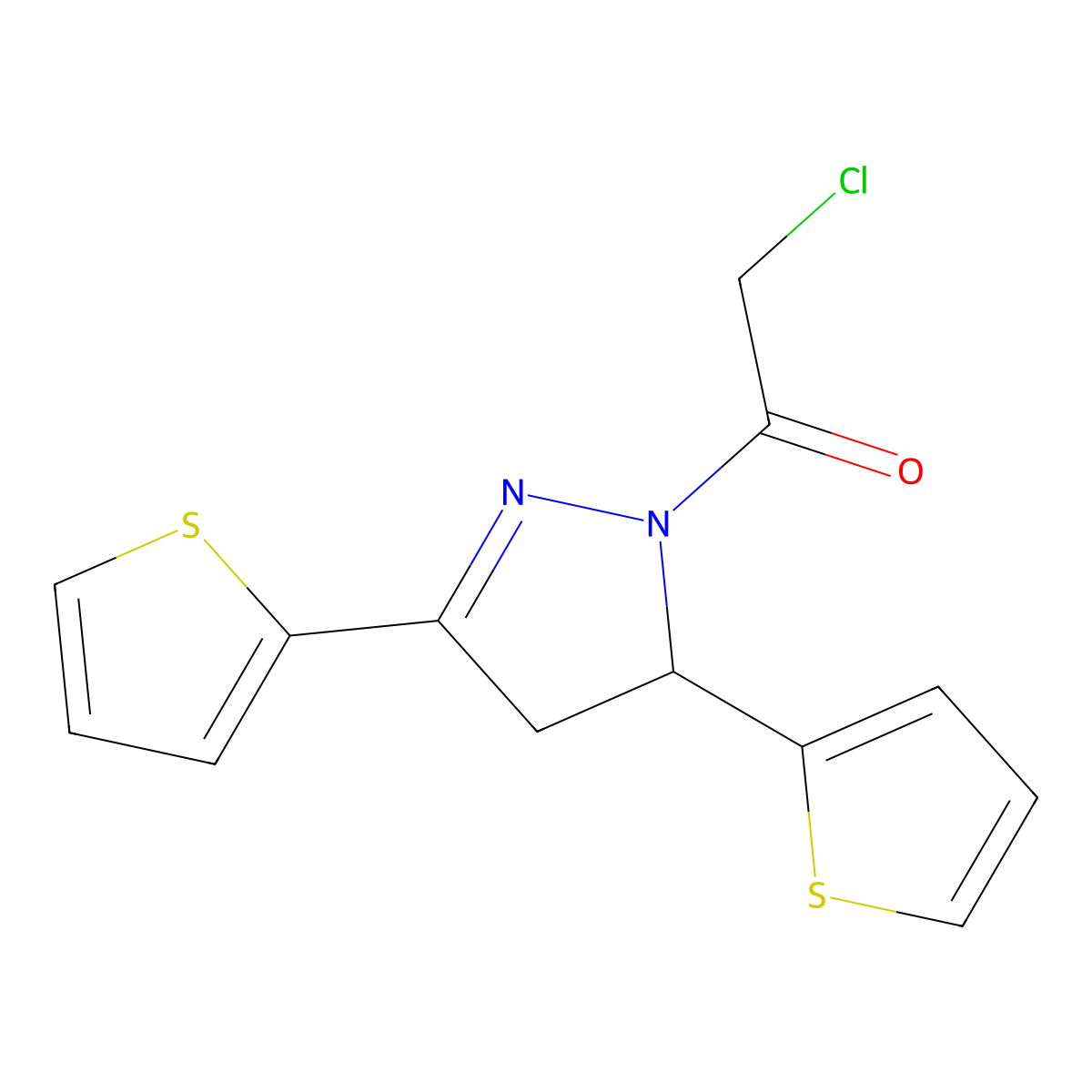1-(3,5-bis(thiophen-2-yl)-4,5-dihydro-1H-pyrazol-1-yl)-2-chloroethan-1-one molecular structure, CAS 799837-78-8