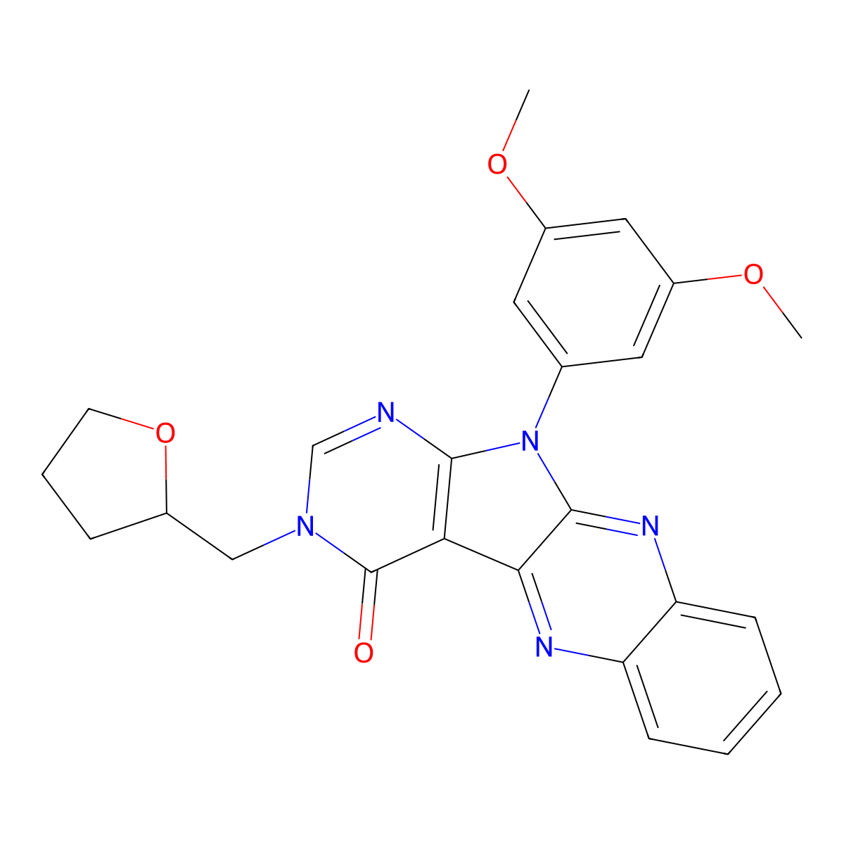11-(3,5-dimethoxyphenyl)-3-((tetrahydrofuran-2-yl)methyl)-3H-pyrimido[5',4':4,5]pyrrolo[2,3-b]quinoxalin-4(11H)-one molecular structure, CAS 799838-12-3