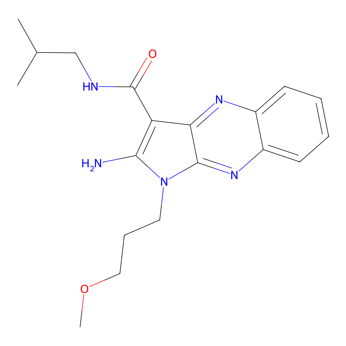 2-amino-N-isobutyl-1-(3-methoxypropyl)-1H-pyrrolo[2,3-b]quinoxaline-3-carboxamide molecular structure, CAS 799838-53-2