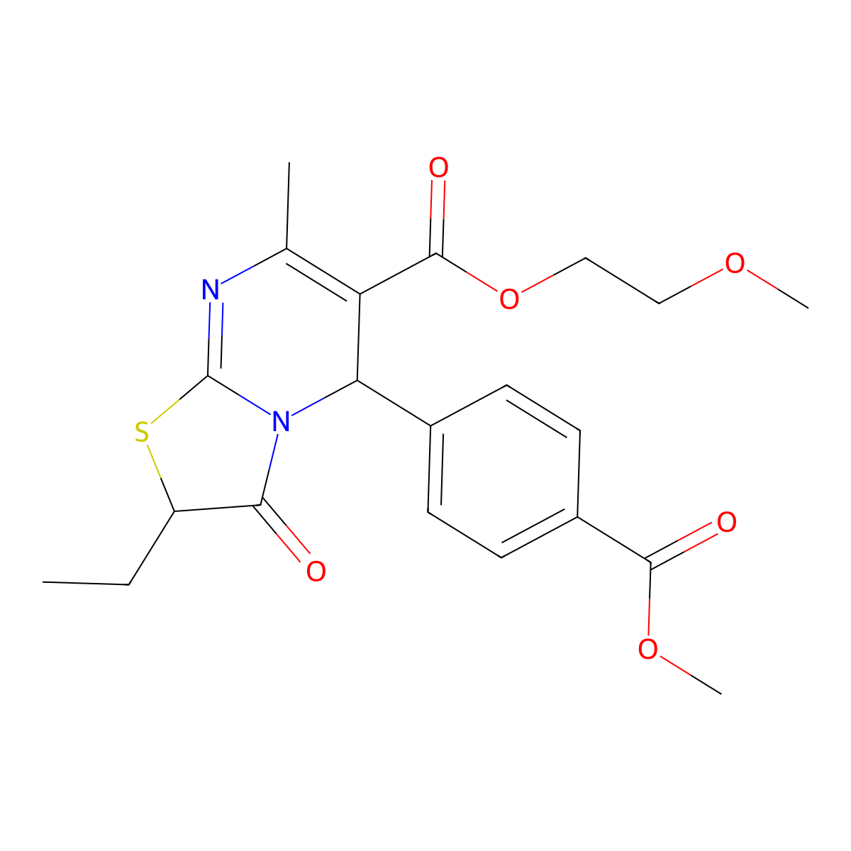 2-methoxyethyl 2-ethyl-5-(4-methoxycarbonylphenyl)-7-methyl-3-oxo-5H-[1,3]thiazolo[3,2-a]pyrimidine-6-carboxylate molecular structure, CAS 799839-98-8