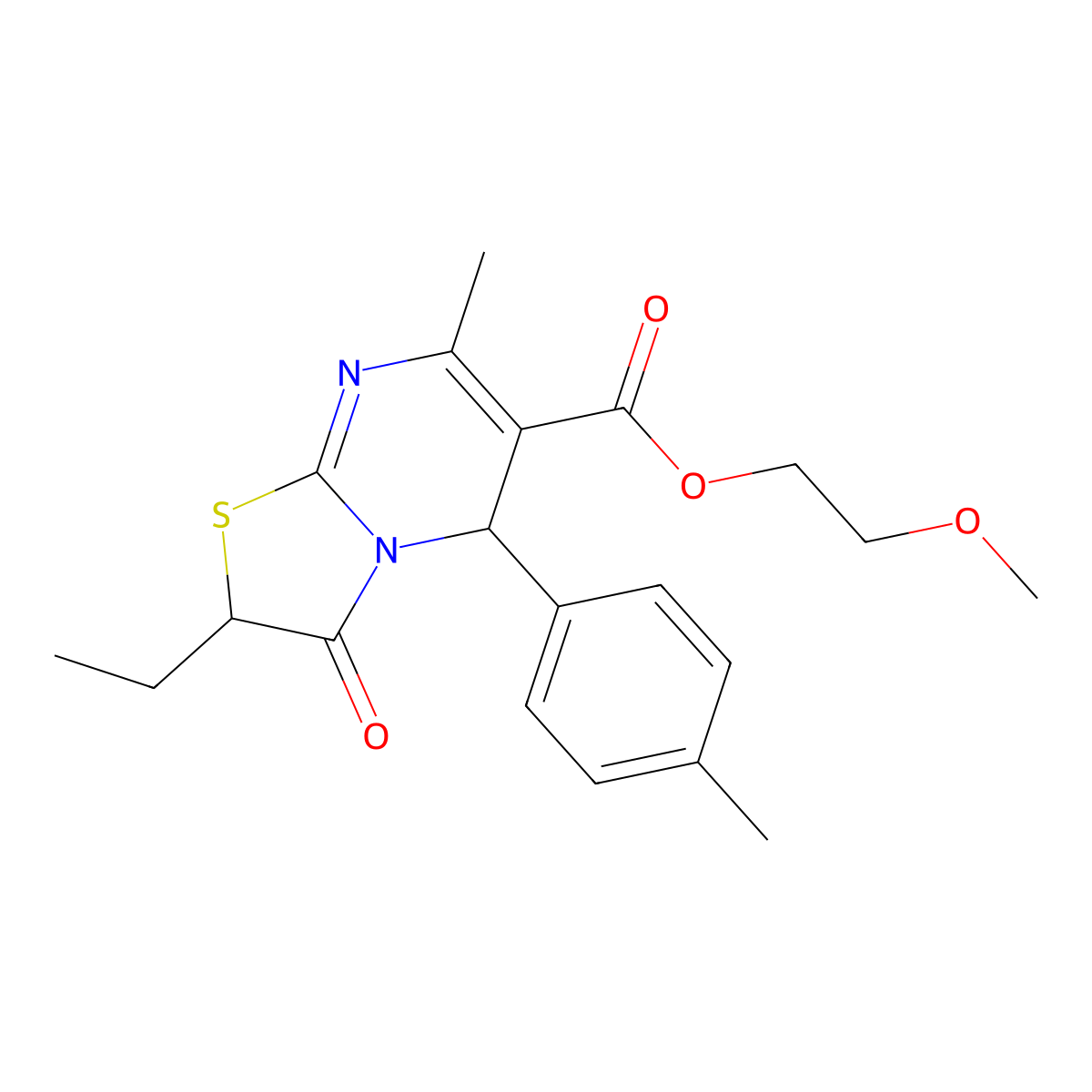 2-methoxyethyl 2-ethyl-7-methyl-5-(4-methylphenyl)-3-oxo-2,3-dihydro-5H-[1,3]thiazolo[3,2-a]pyrimidine-6-carboxylate molecular structure, CAS 799840-13-4
