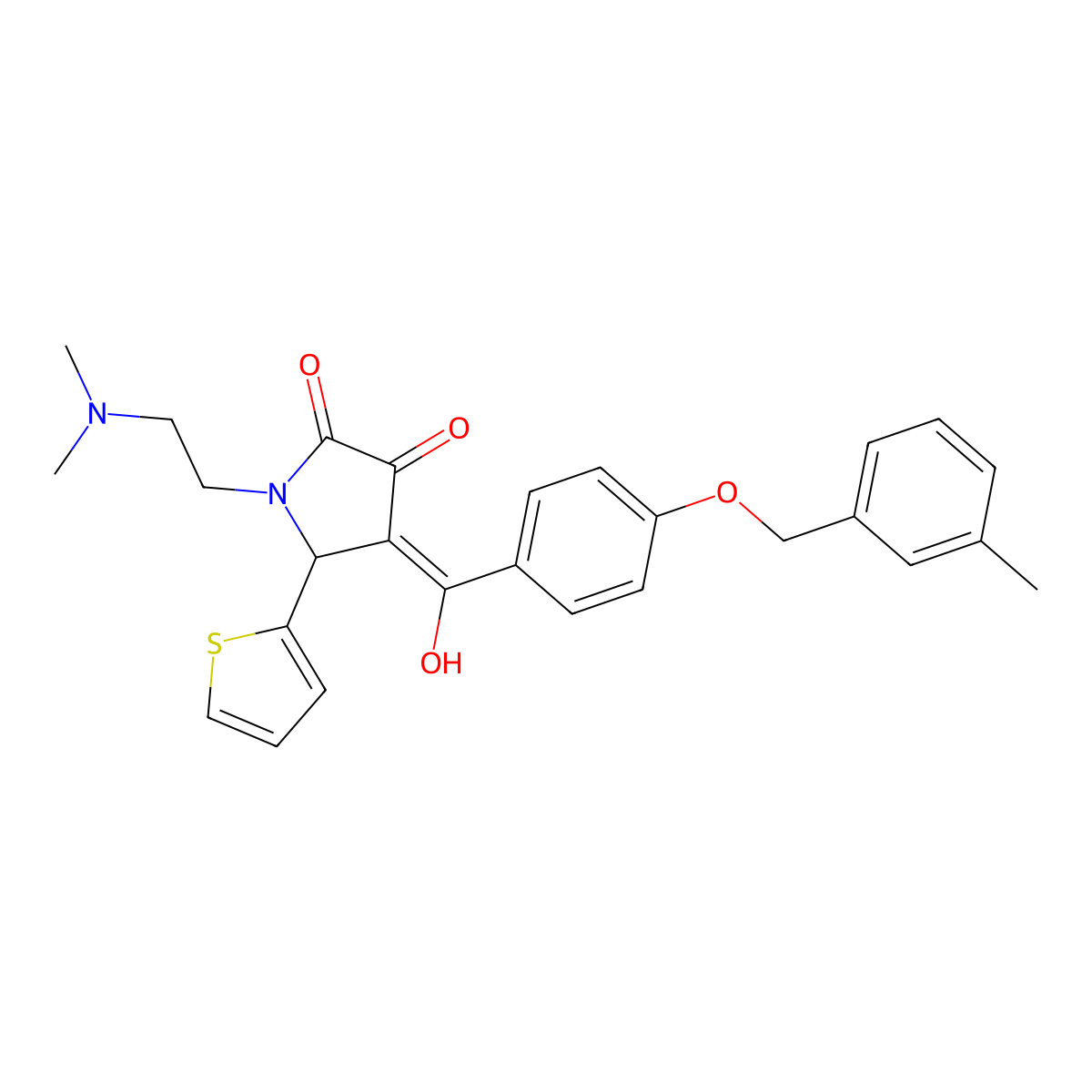 1-[2-(dimethylamino)ethyl]-3-hydroxy-4-{4-[(3-methylphenyl)methoxy]benzoyl}-5-(thiophen-2-yl)-2,5-dihydro-1H-pyrrol-2-one molecular structure, CAS 799840-52-1