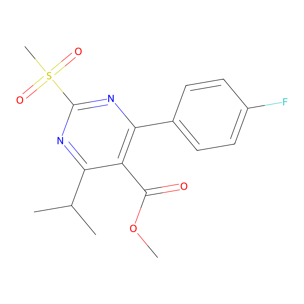Methyl 4-(4-fluorophenyl)-2-(methanesulfonyl)-6-(propan-2-yl)pyrimidine-5-carboxylate molecular structure, CAS 799842-06-1