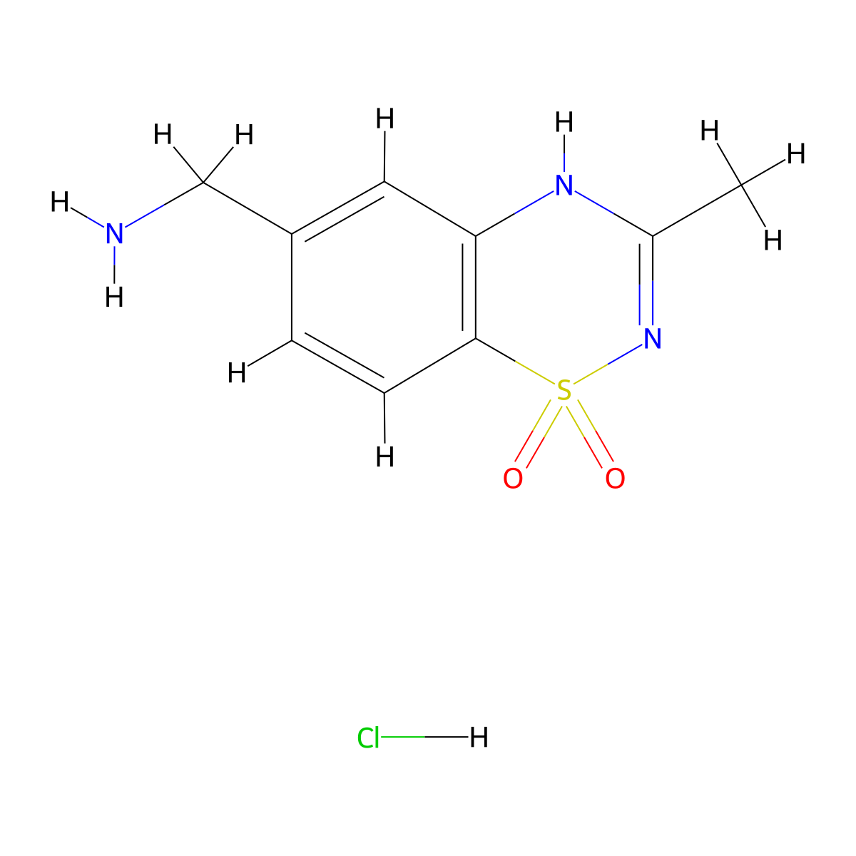 2H-1,2,4-Benzothiadiazine-6-methanamine, 3-methyl-, 1,1-dioxide, monohydrochloride molecular structure, CAS 79987-38-5