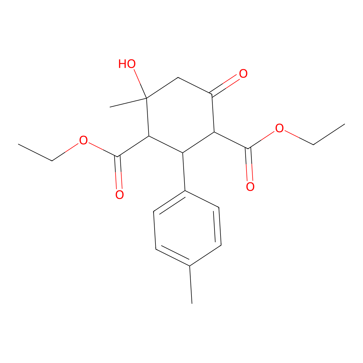 Diethyl 4-hydroxy-4-methyl-2-(4-methylphenyl)-6-oxocyclohexane-1,3-dicarboxylate molecular structure, CAS 79988-72-0