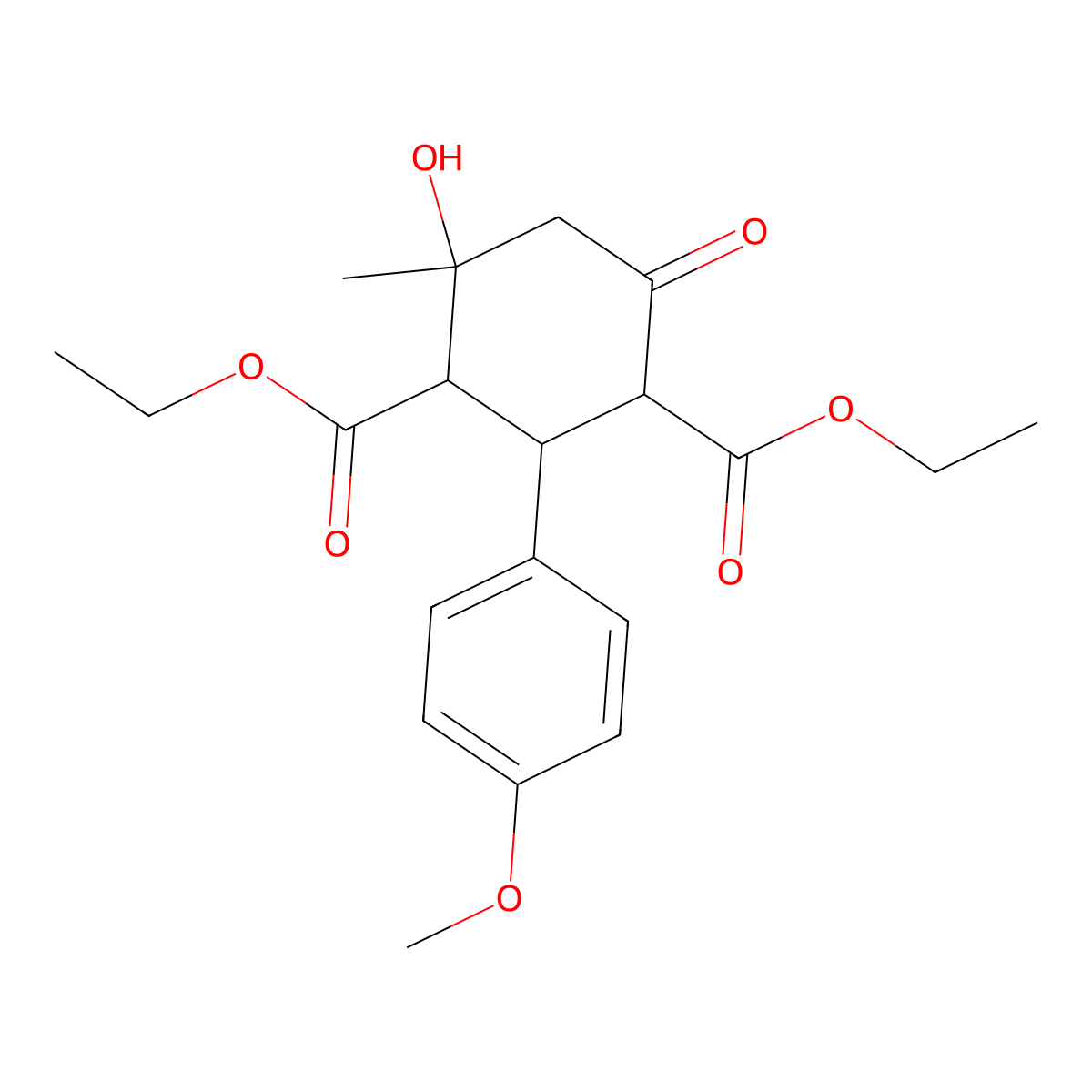 Diethyl 4-hydroxy-2-(4-methoxyphenyl)-4-methyl-6-oxocyclohexane-1,3-dicarboxylate molecular structure, CAS 79988-76-4