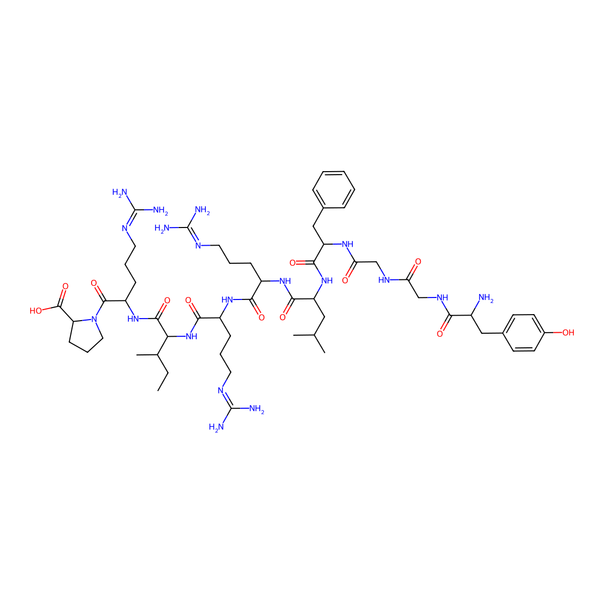 1-[2-[[2-[[2-[[2-[[2-[[2-[[2-[[2-[[2-Amino-3-(4-hydroxyphenyl)propanoyl]amino]acetyl]amino]acetyl]amino]-3-phenylpropanoyl]amino]-4-methylpentanoyl]amino]-5-(diaminomethylideneamino)pentanoyl]amino]-5-(diaminomethylideneamino)pentanoyl]amino]-3-methylpentanoyl]amino]-5-(diaminomethylideneamino)pentanoyl]pyrrolidine-2-carboxylic acid molecular structure, CAS 79994-24-4