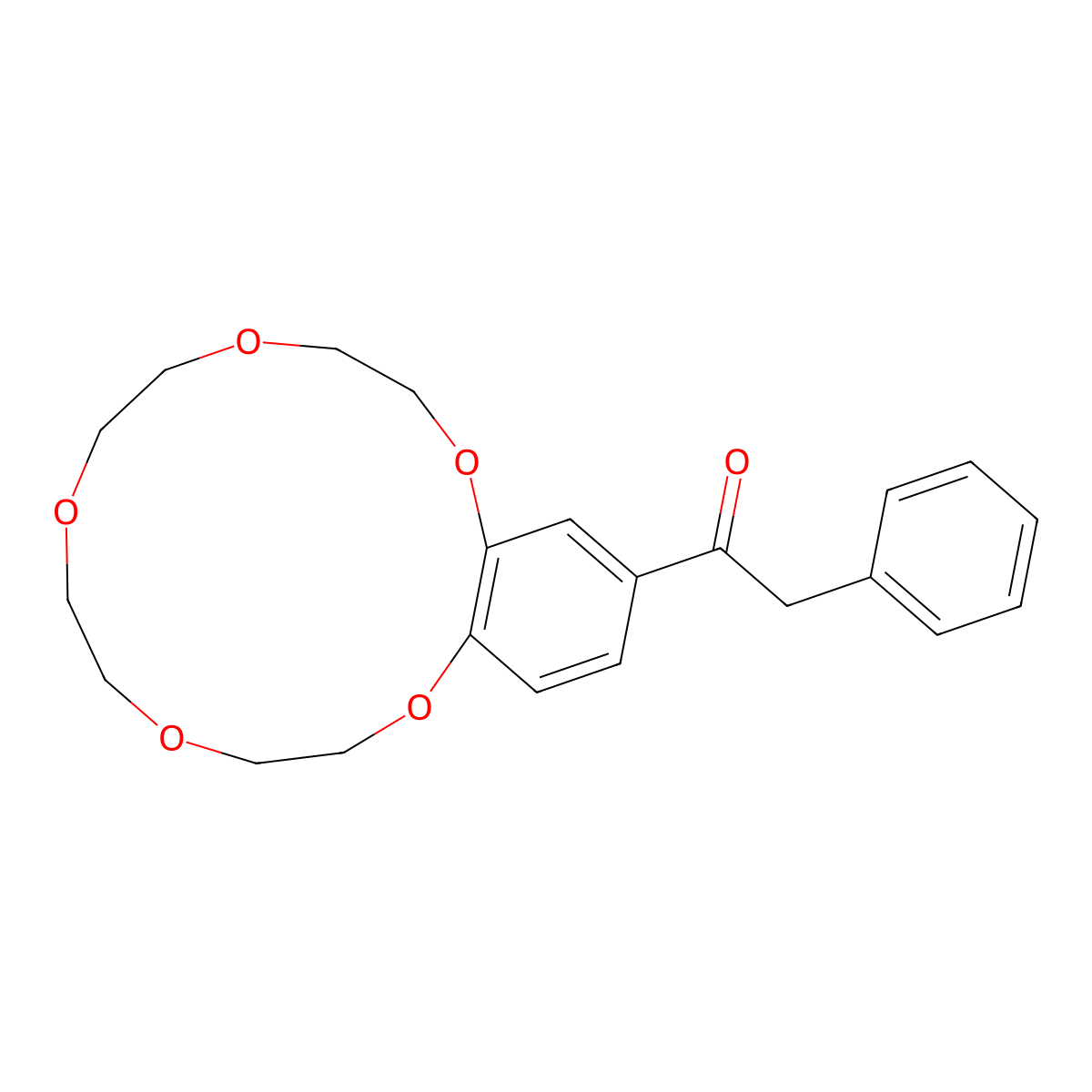 Ethanone, 1-(2,3,5,6,8,9,11,12-octahydro-1,4,7,10,13-benzopentaoxacyclopentadecin-15-yl)-2-phenyl- molecular structure, CAS 79997-19-6