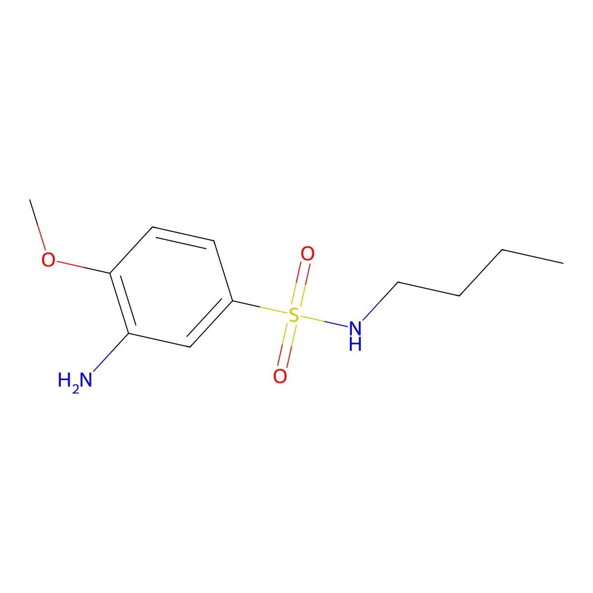 Benzenesulfonamide, 3-amino-N-butyl-4-methoxy- molecular structure, CAS 80-22-8