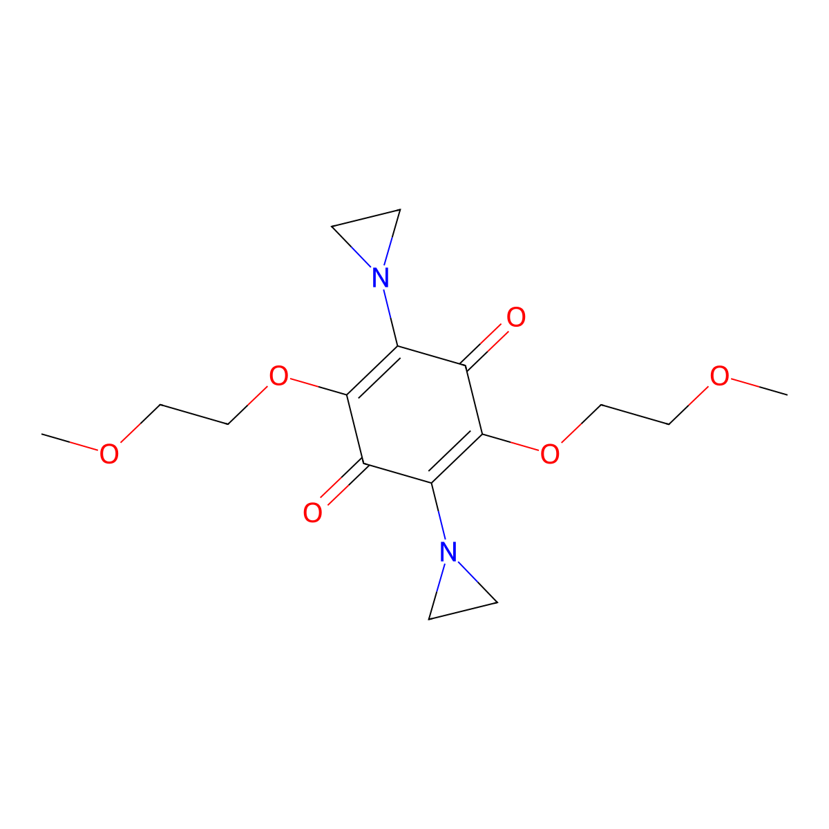 2,5-Bis(1-aziridinyl)-3,6-bis(2-methoxyethoxy)-4-benzoquinone molecular structure, CAS 800-24-8