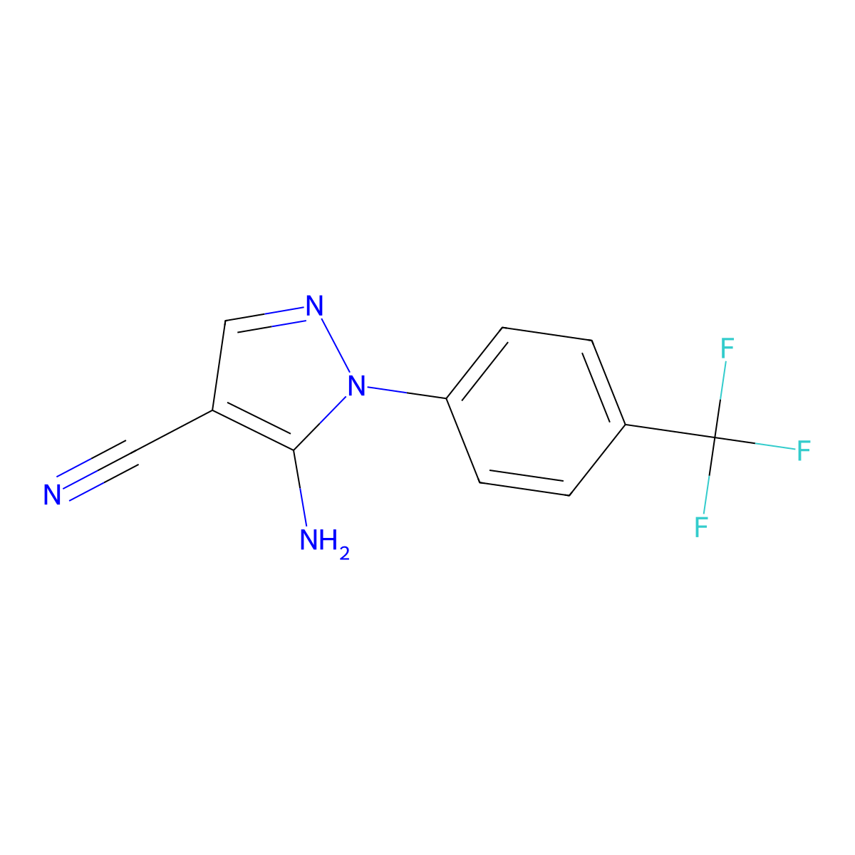 5-Amino-1-(4-(trifluoromethyl)phenyl)-1H-pyrazole-4-carbonitrile molecular structure, CAS 80025-67-8