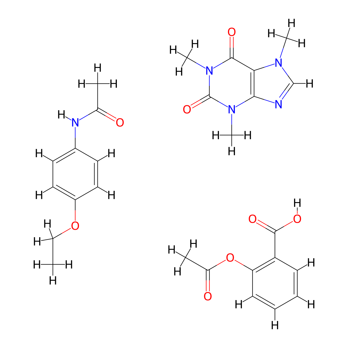 Benzoic acid, 2-(acetyloxy)-, mixt. with 3,7-dihydro-1,3,7-trimethyl-1H-purine-2,6-dione and N-(4-ethoxyphenyl)acetamide molecular structure, CAS 8003-03-0
