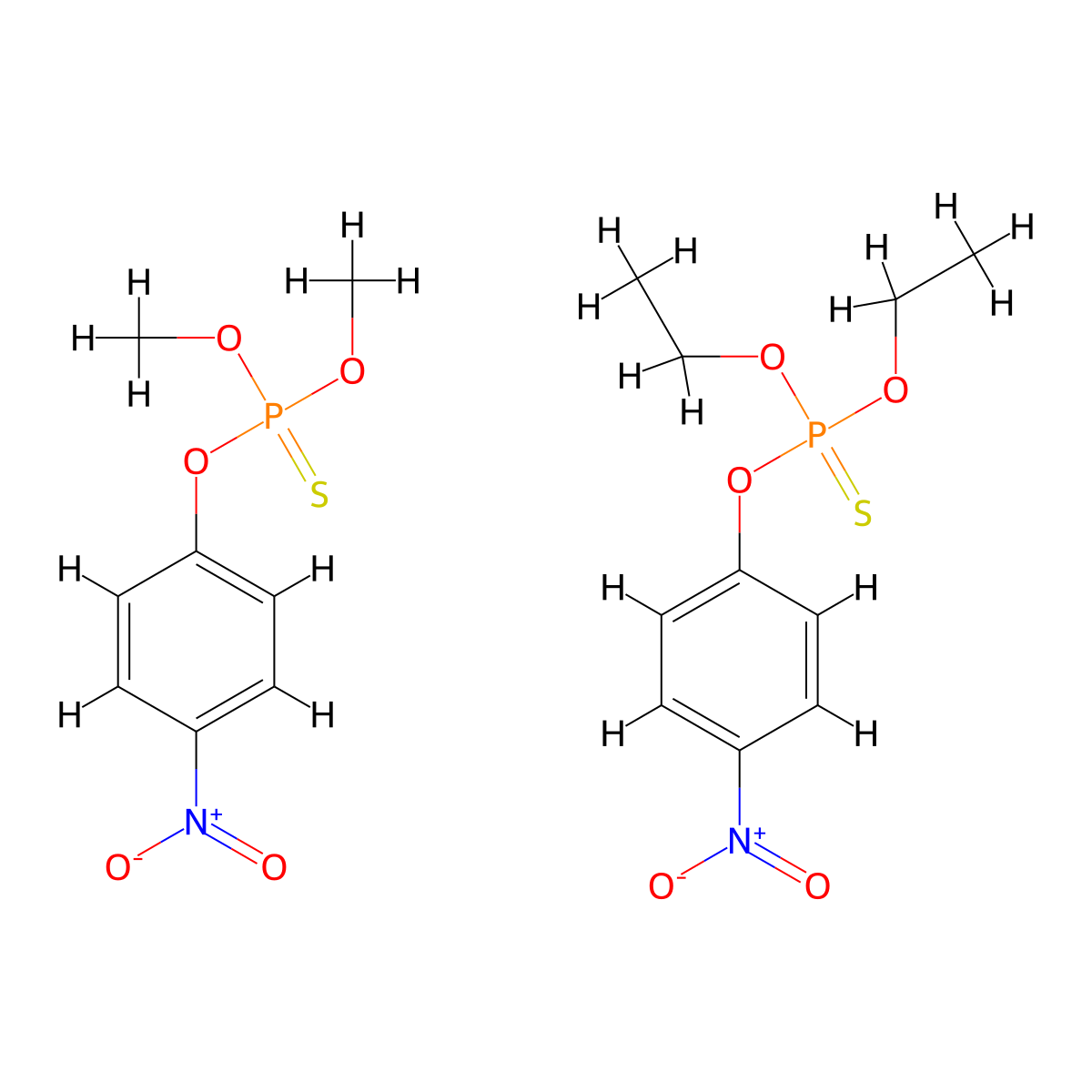 Phosphorothioic acid, O,O-diethyl O-(p-nitrophenyl) ester mixed with phosphorothioic acid, O,O-dimethyl O-(p-nitrophenyl) ester molecular structure, CAS 8003-98-3