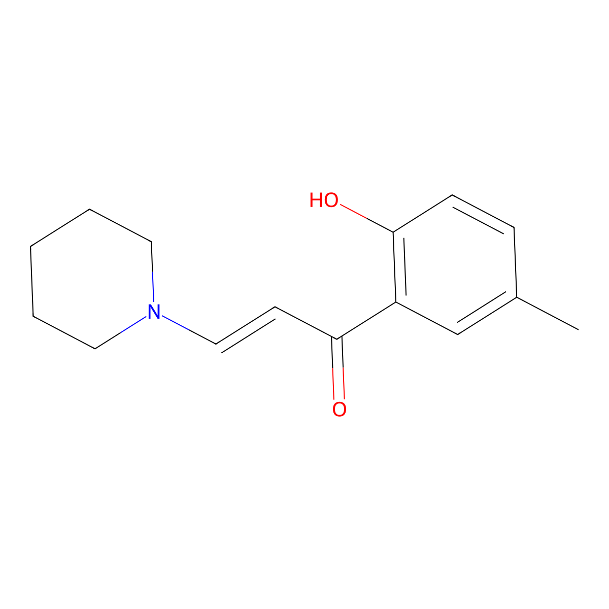 2-Propen-1-one, 1-(2-hydroxy-5-methylphenyl)-3-(1-piperidinyl)-, (E)- molecular structure, CAS 80031-00-1