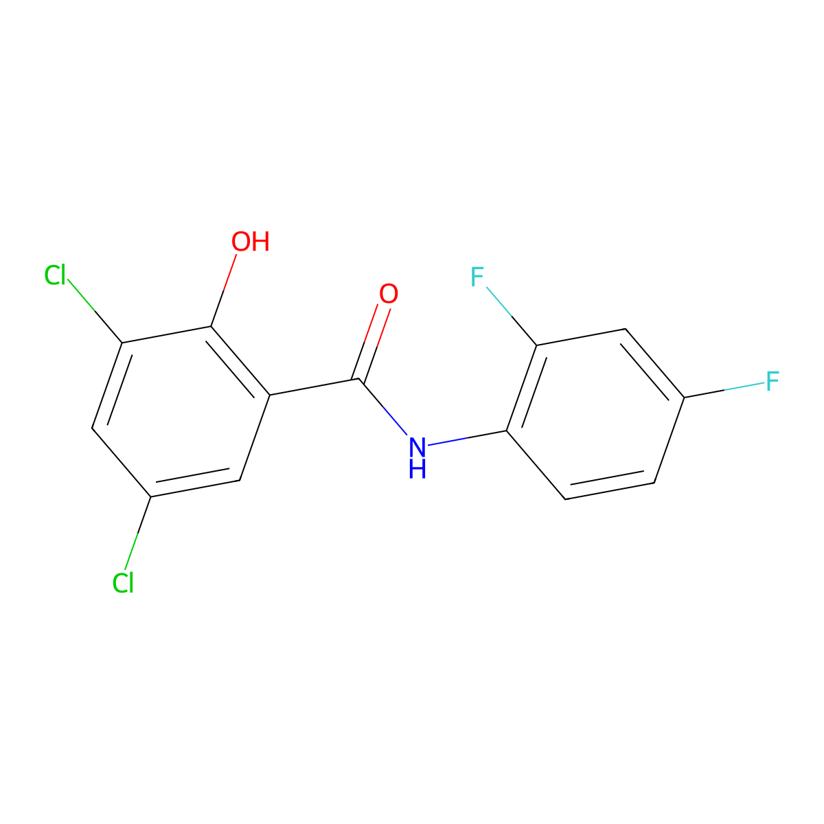 3,5-Dicl-2',4'-difluoro salicylanilide molecular structure, CAS 80033-99-4
