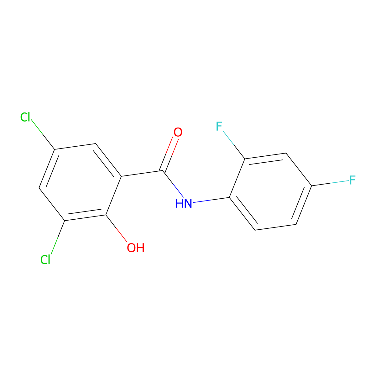 3,5-Dicl-2',4'-difluoro salicylanilide molecular structure, CAS 80033-99-4