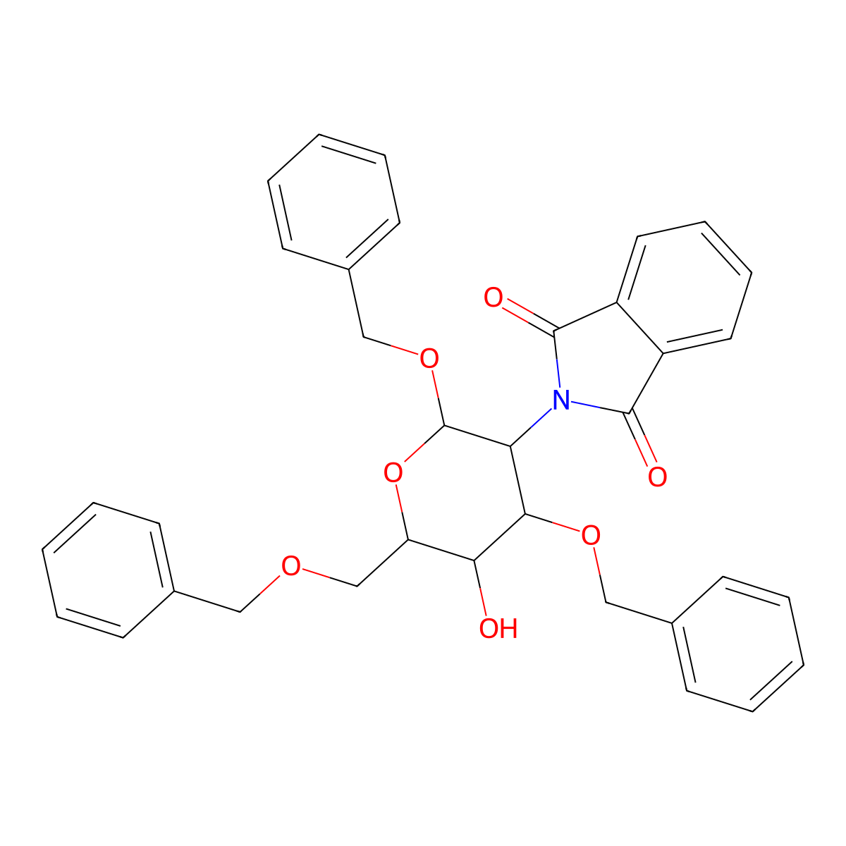Benzyl 2-Deoxy-2-phthalimido-3,6-di-O-benzyl-b-D-glucopyranoside molecular structure, CAS 80035-36-5