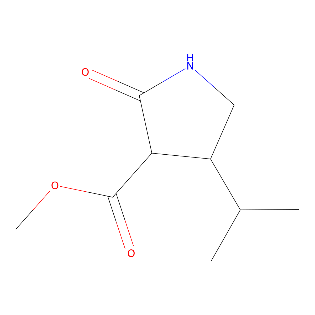 Methyl 4-isopropyl-2-oxopyrrolidine-3-carboxylate molecular structure, CAS 80036-60-8