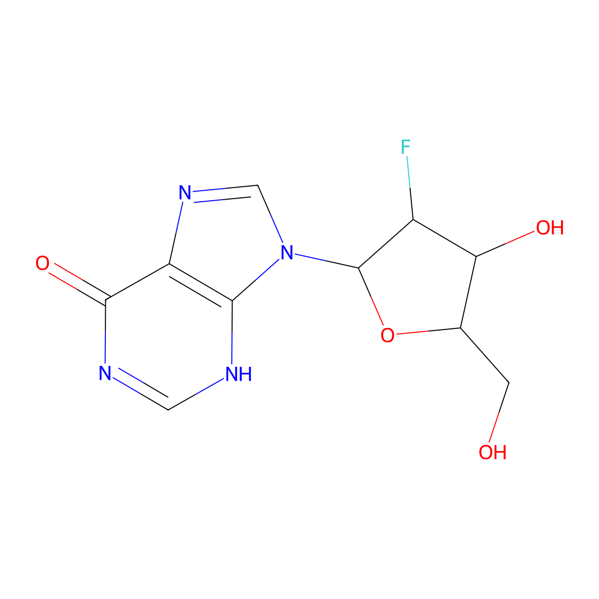 9-[(2R,3R,4R,5R)-3-fluoro-4-hydroxy-5-(hydroxymethyl)oxolan-2-yl]-3H-purin-6-one molecular structure, CAS 80049-87-2