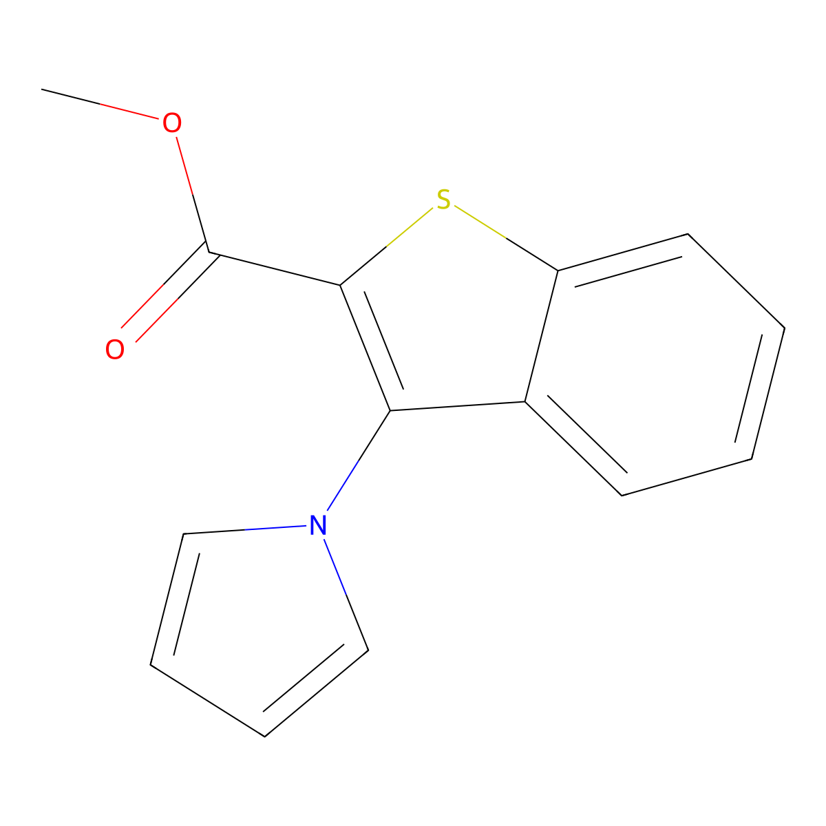 methyl 3-(1H-pyrrol-1-yl)-1-benzothiophene-2-carboxylate molecular structure, CAS 80066-96-2