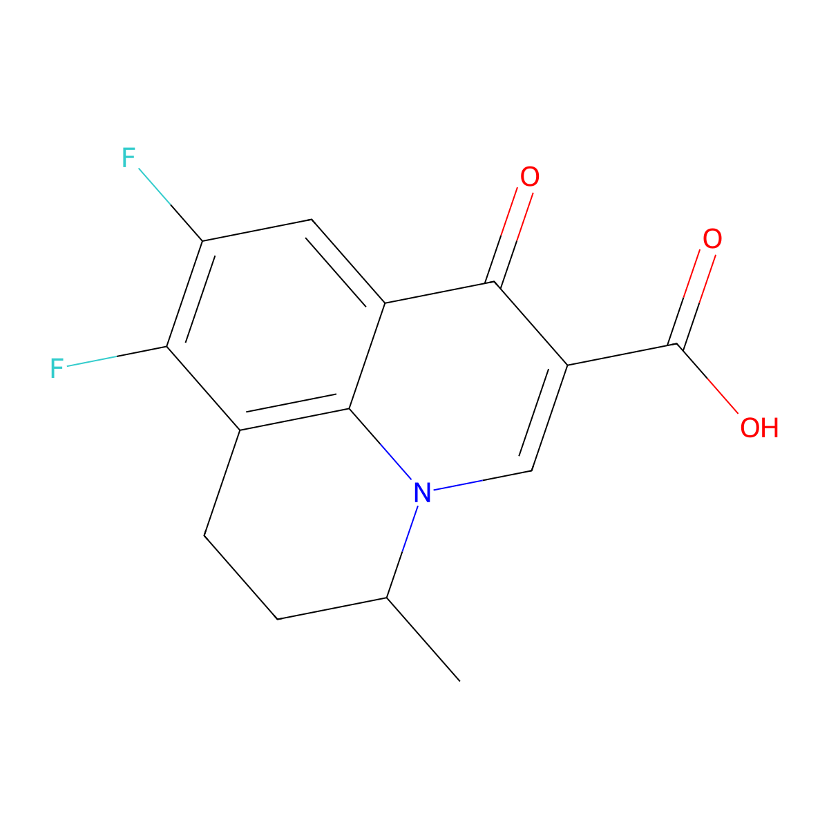 8,9-Difluoro-5-methyl-1-oxo-1,5,6,7-tetrahydropyrido[3,2,1-ij]quinoline-2-carboxylic acid molecular structure, CAS 80076-47-7