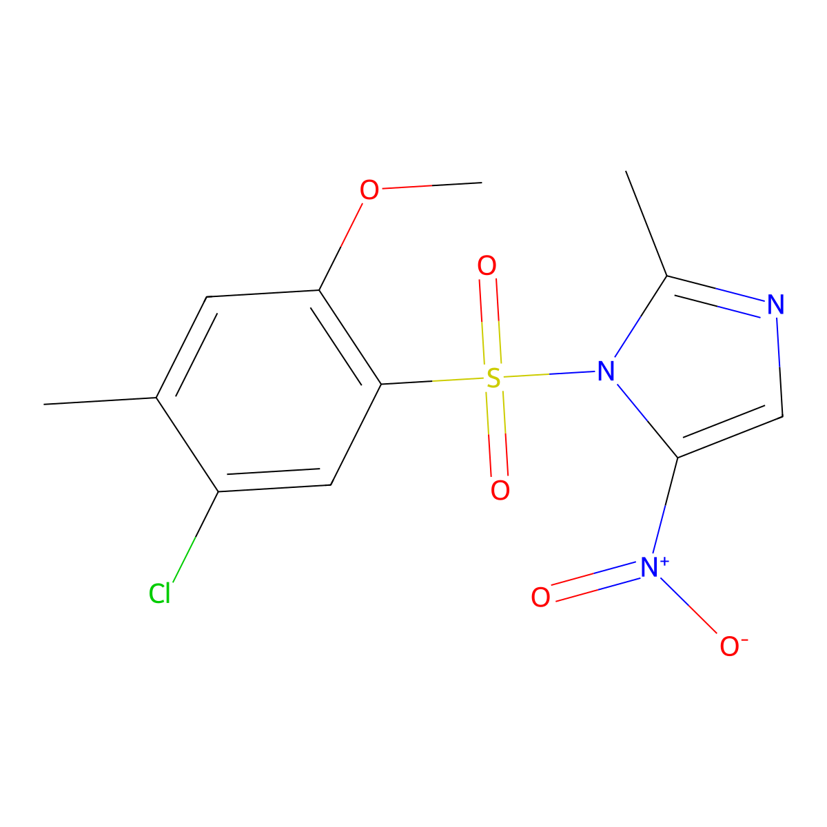 1-((5-chloro-2-methoxy-4-methylphenyl)sulfonyl)-2-methyl-5-nitro-1H-imidazole molecular structure, CAS 801224-99-7