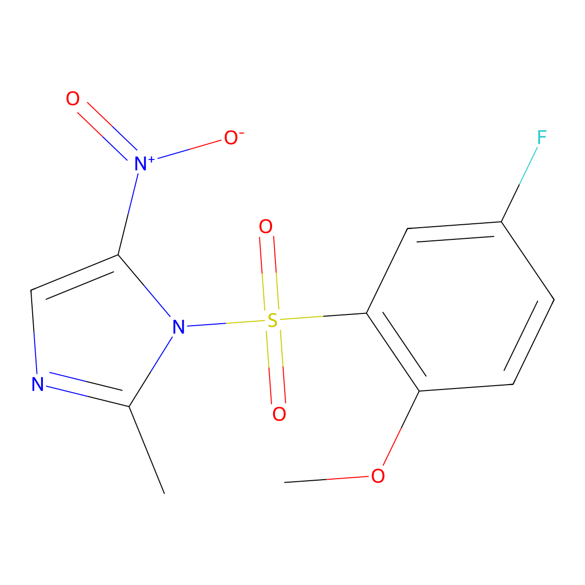 1-(5-fluoro-2-methoxybenzenesulfonyl)-2-methyl-5-nitro-1H-imidazole molecular structure, CAS 801225-02-5