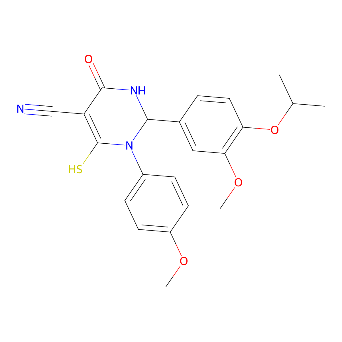 2-(4-Isopropoxy-3-methoxyphenyl)-6-mercapto-1-(4-methoxyphenyl)-4-oxo-1,2,3,4-tetrahydropyrimidine-5-carbonitrile molecular structure, CAS 801226-09-5
