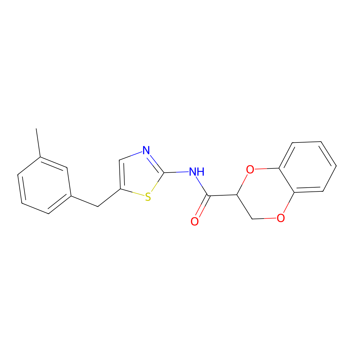 N-[5-(3-methylbenzyl)-1,3-thiazol-2-yl]-2,3-dihydro-1,4-benzodioxine-2-carboxamide molecular structure, CAS 801226-16-4