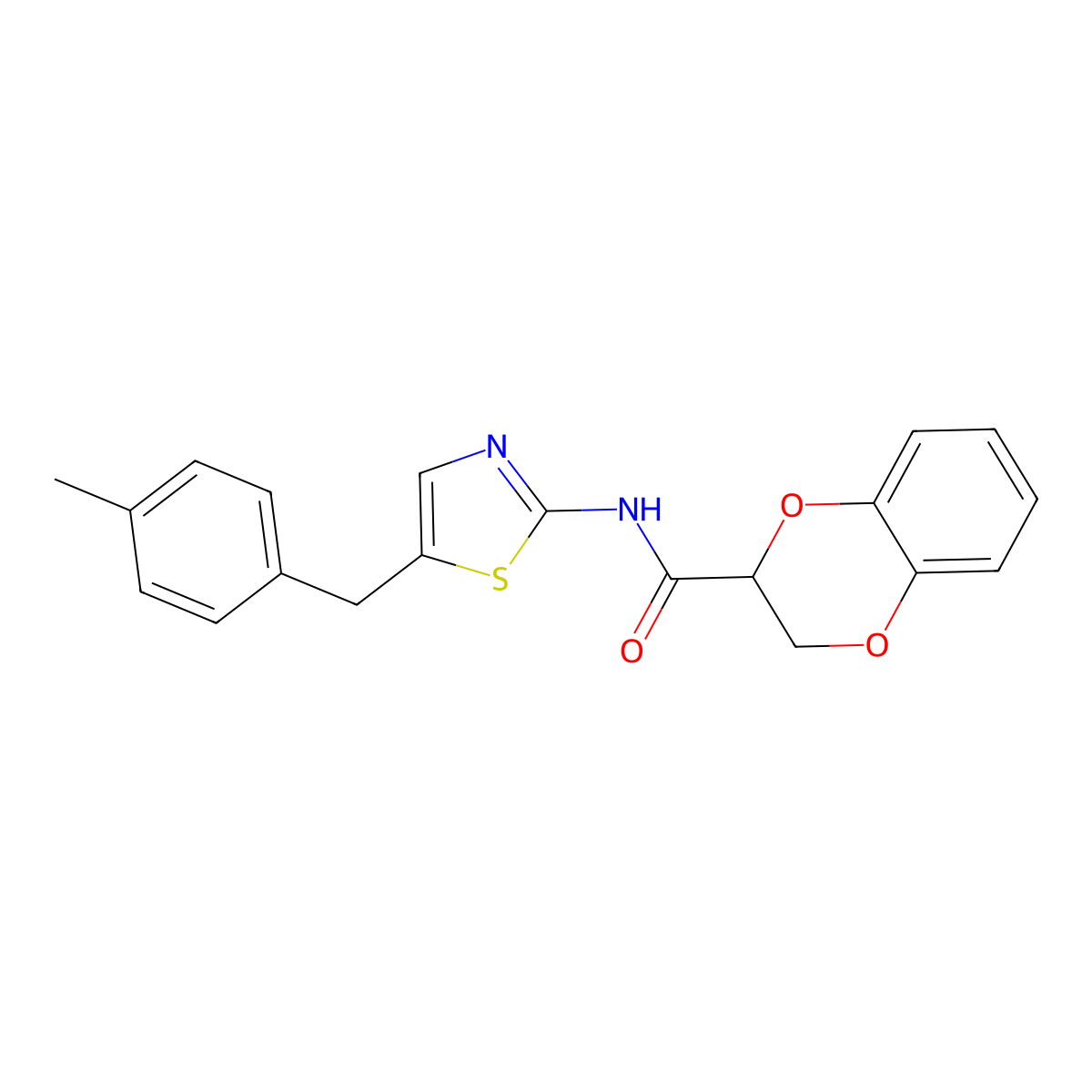 N-(5-(4-methylbenzyl)thiazol-2-yl)-2,3-dihydrobenzo[b][1,4]dioxine-2-carboxamide molecular structure, CAS 801226-18-6
