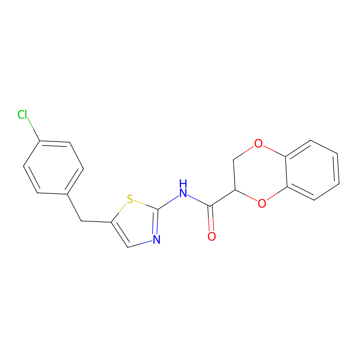 N-[5-(4-chlorobenzyl)-1,3-thiazol-2-yl]-2,3-dihydro-1,4-benzodioxine-2-carboxamide molecular structure, CAS 801226-22-2