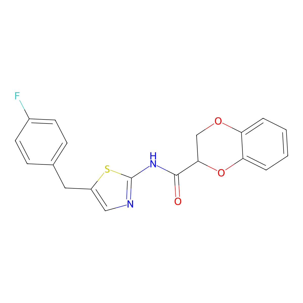 N-(5-(4-fluorobenzyl)thiazol-2-yl)-2,3-dihydrobenzo[b][1,4]dioxine-2-carboxamide molecular structure, CAS 801226-24-4