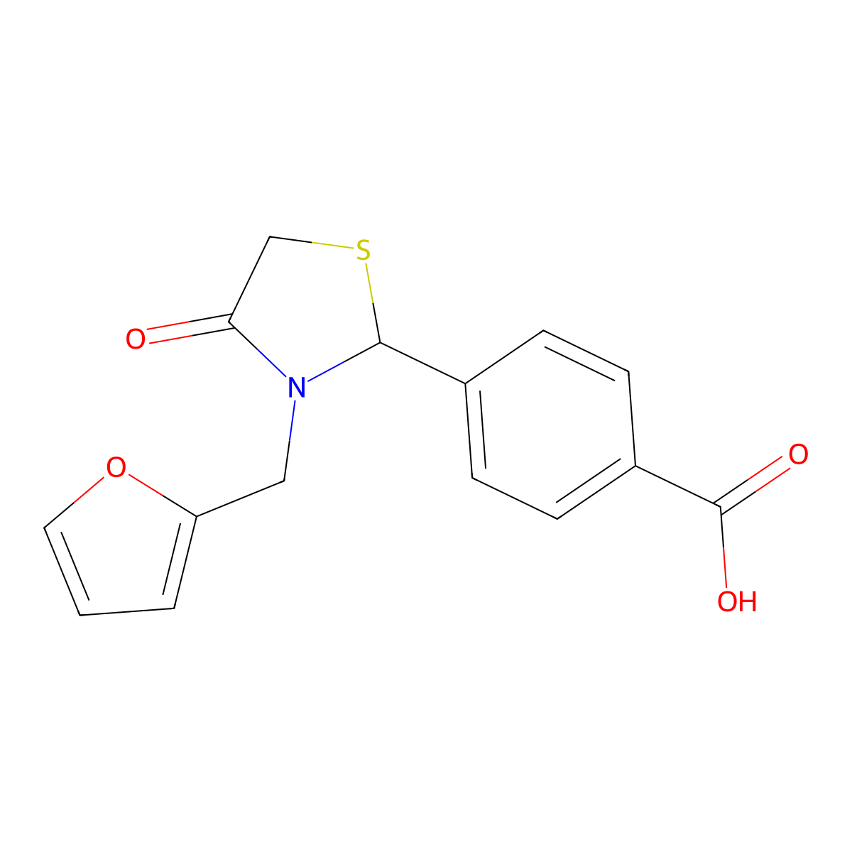 4-[3-(Furan-2-ylmethyl)-4-oxo-1,3-thiazolidin-2-yl]benzoic acid molecular structure, CAS 801226-38-0