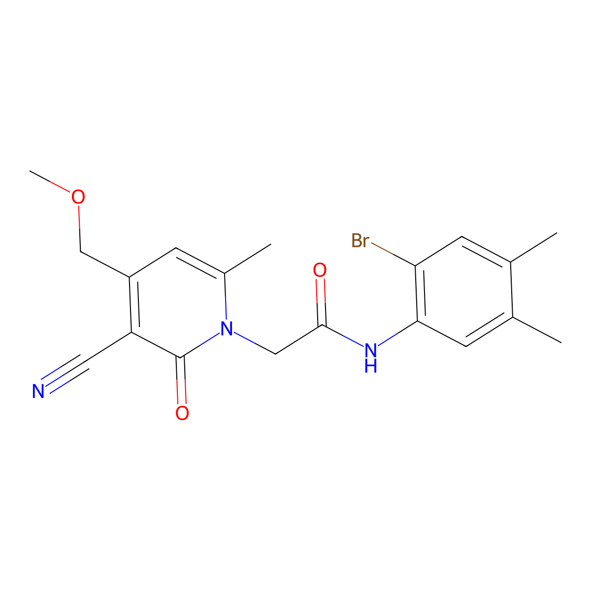 N-(2-bromo-4,5-dimethylphenyl)-2-[3-cyano-4-(methoxymethyl)-6-methyl-2-oxopyridin-1(2H)-yl]acetamide molecular structure, CAS 801226-39-1