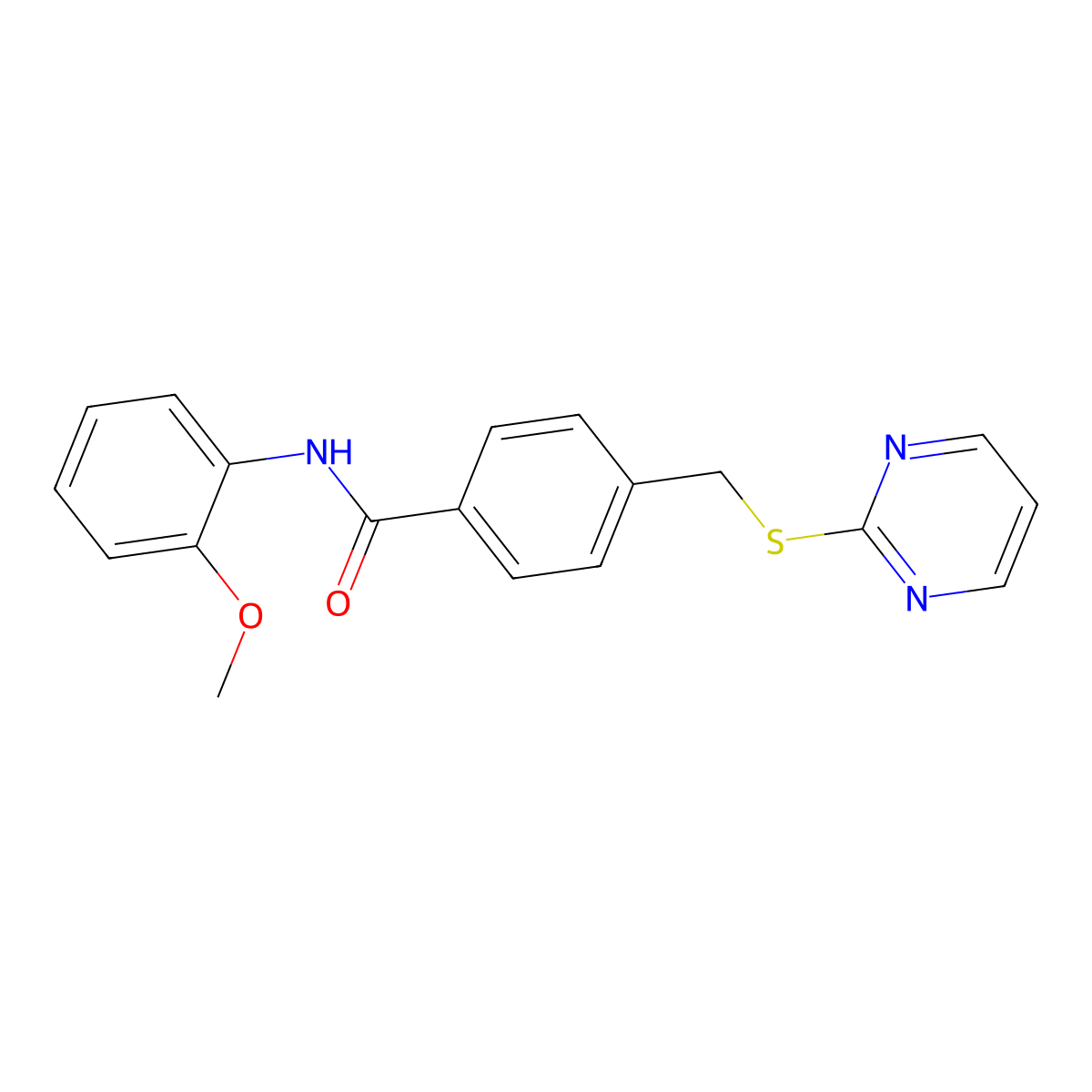 N-(2-methoxyphenyl)-4-(pyrimidin-2-ylsulfanylmethyl)benzamide molecular structure, CAS 801226-58-4
