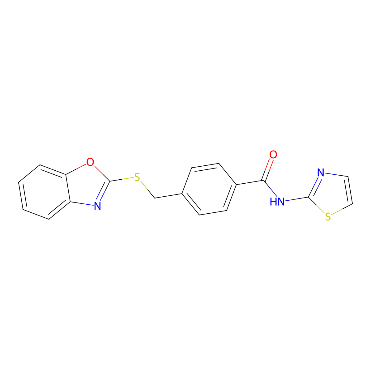 4-((benzo[d]oxazol-2-ylthio)methyl)-N-(thiazol-2-yl)benzamide molecular structure, CAS 801226-63-1