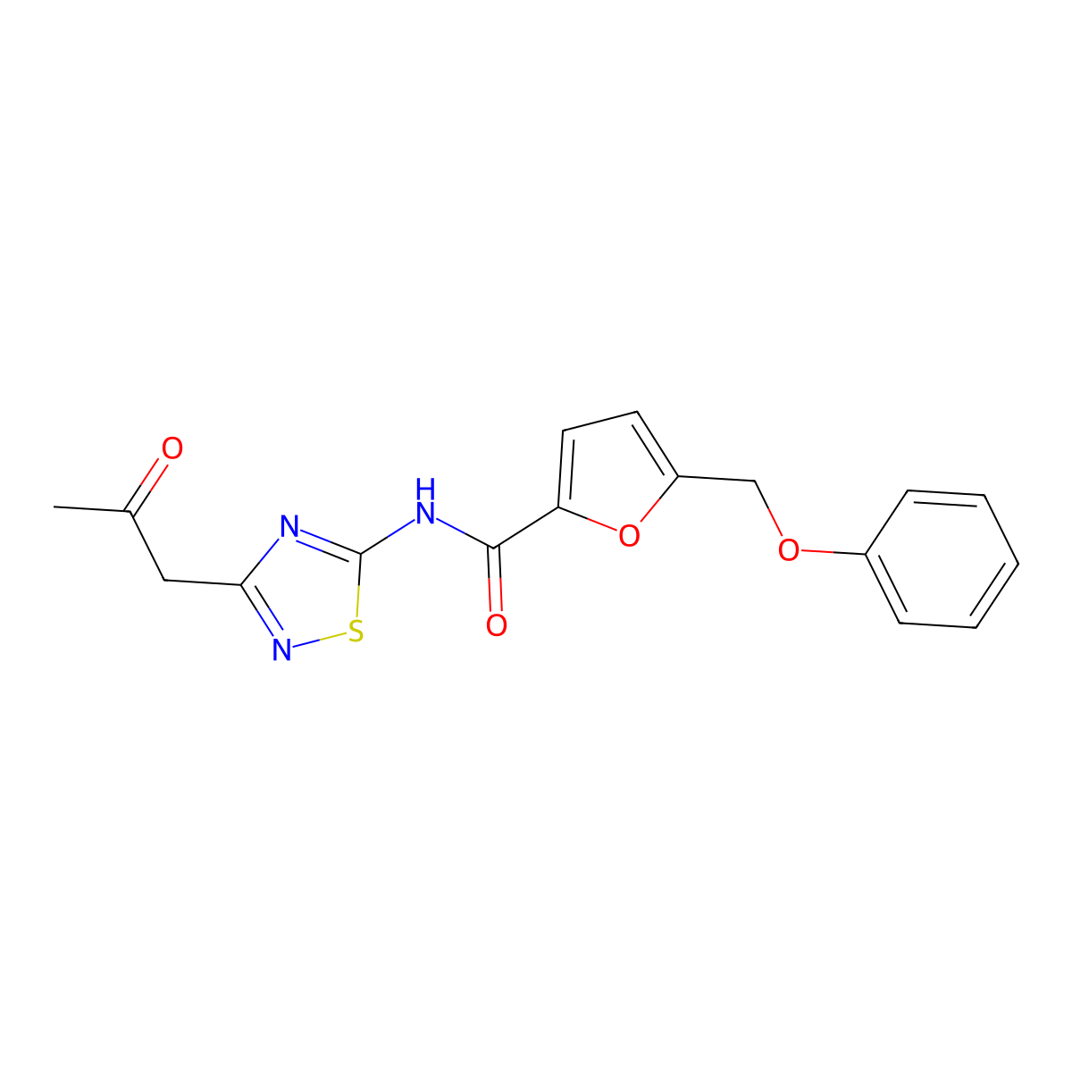 N-(3-(2-oxopropyl)-1,2,4-thiadiazol-5-yl)-5-(phenoxymethyl)furan-2-carboxamide molecular structure, CAS 801226-70-0