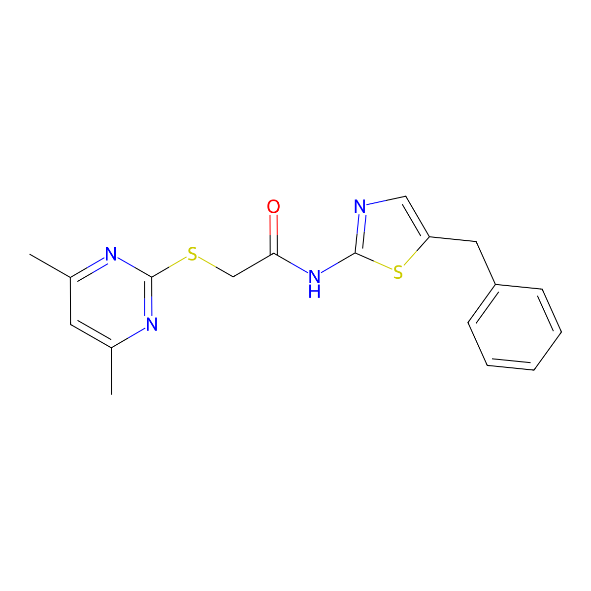 N-(5-benzyl-1,3-thiazol-2-yl)-2-[(4,6-dimethylpyrimidin-2-yl)sulfanyl]acetamide molecular structure, CAS 801227-82-7